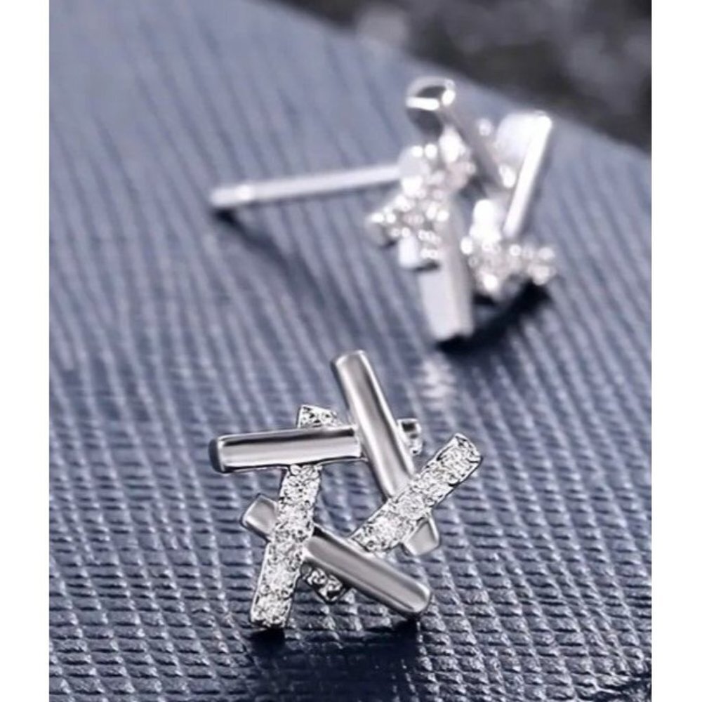 925 Silver Plated Micro Paved Zircon Hollow Star Stud Earrings